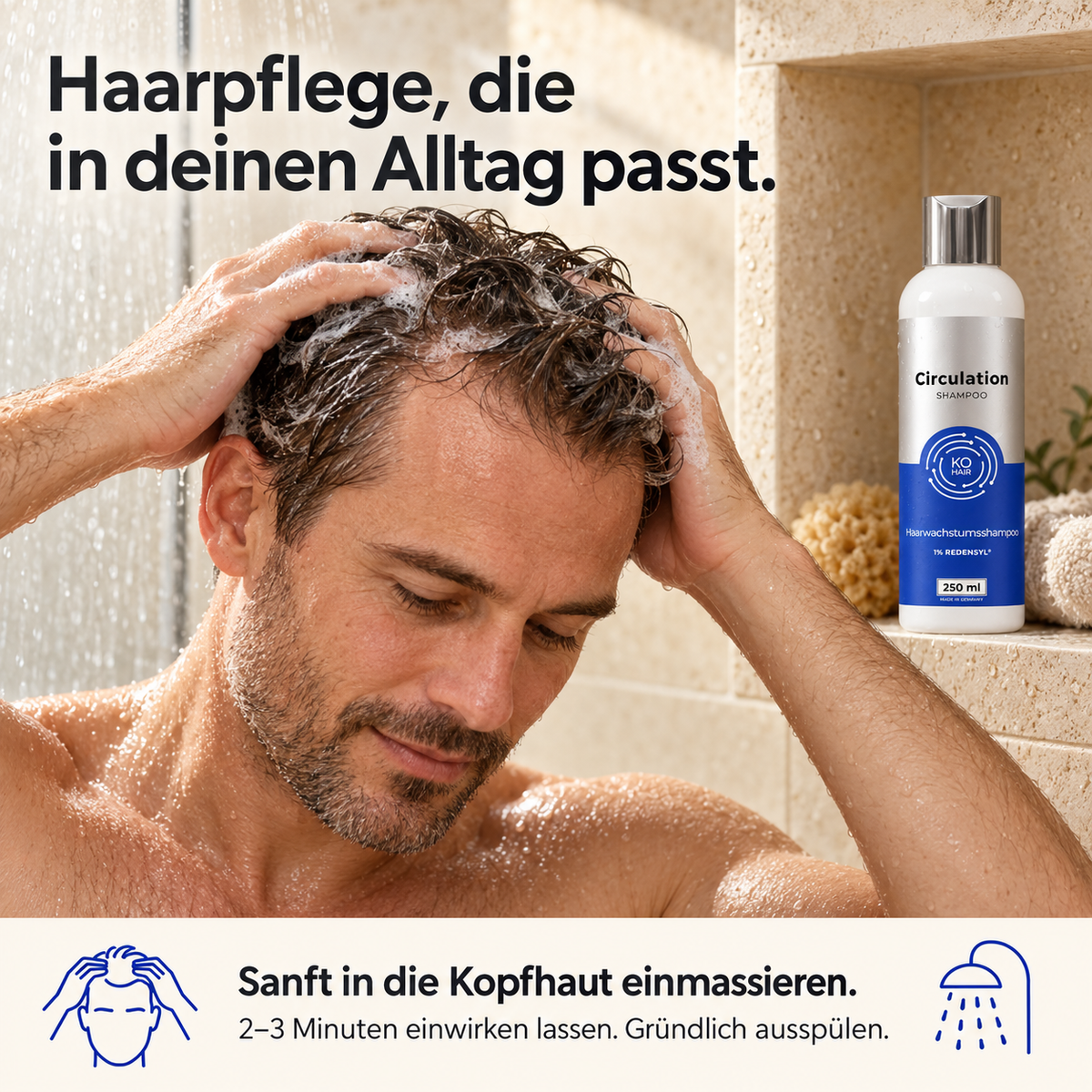 Circulation Shampoo – illustrierte Anwendung bei einem Mann