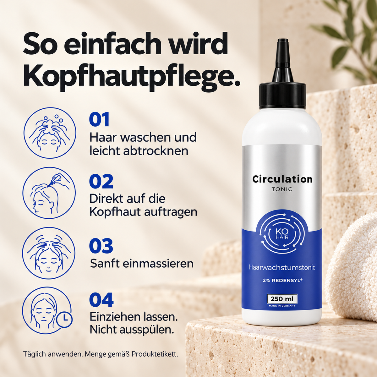 Circulation Tonic – auftragen, sanft einmassieren, einziehen lassen, nicht ausspülen