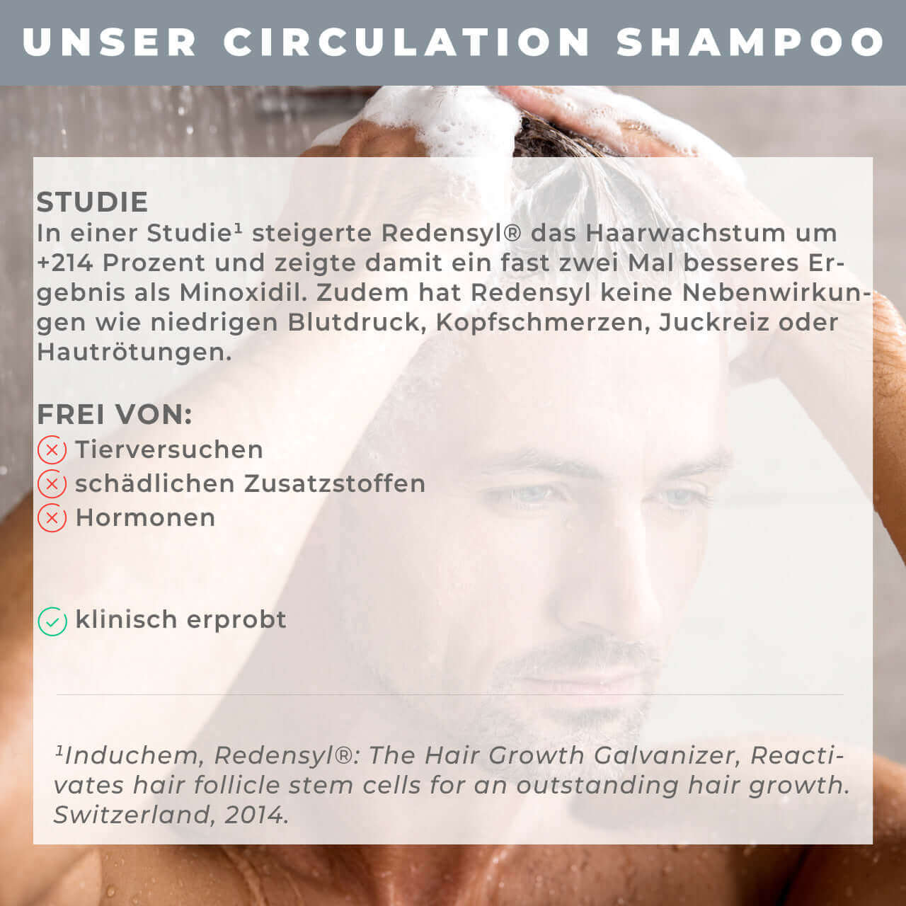 Growth Circulation Shampoo benefits, Redensyl study results and clinical trials for hair growth support.