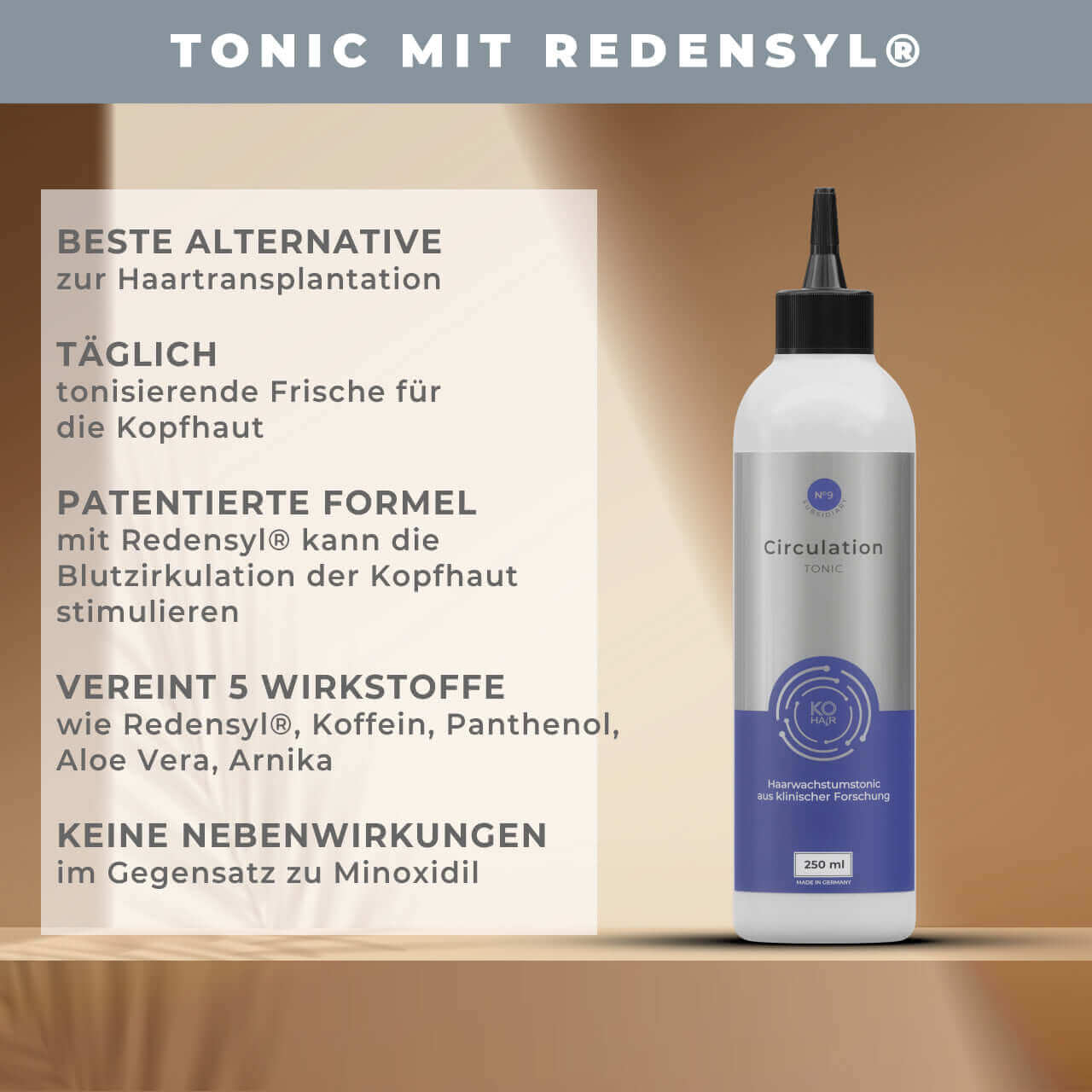 KÖ-HAIR Circulation Tonic mit Redensyl, 250ml für Haarwachstum und gesunde Kopfhaut, täglich anwendbar.