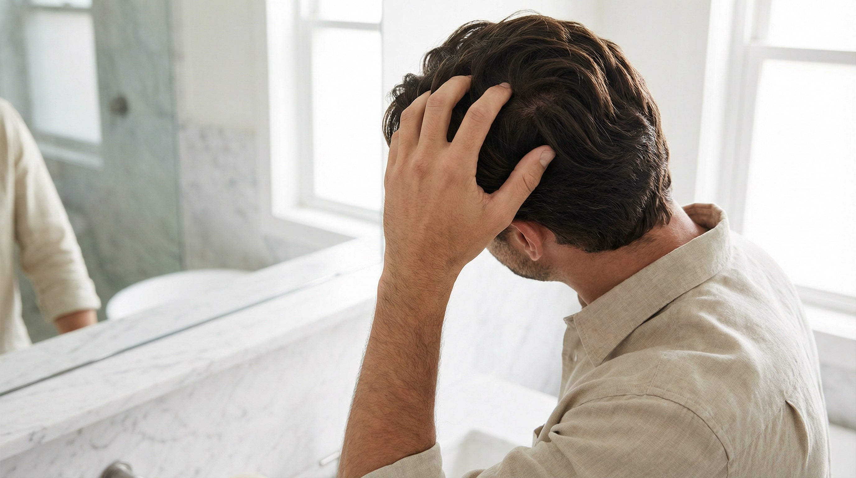 Mann mit gesundem kräftigem Haar in Premium Medical Beauty Umgebung