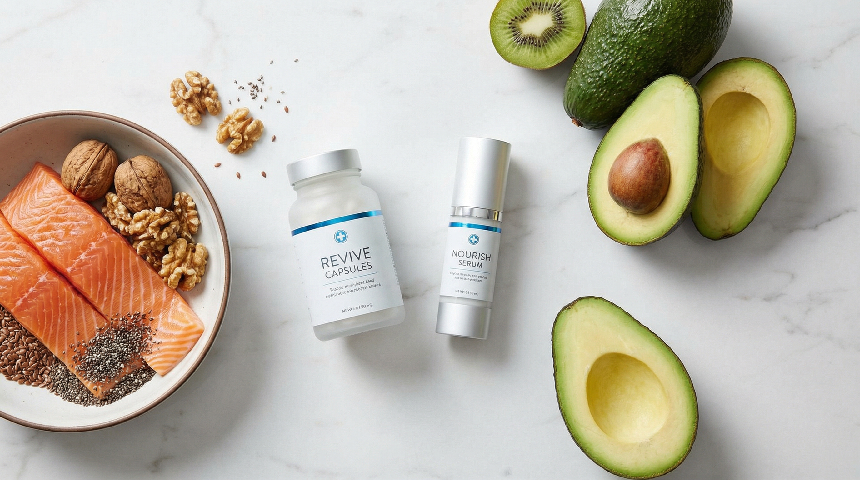 Omega-3-reiche Lebensmittel und KÖ-HAIR Produkte für gesundes Haarwachstum