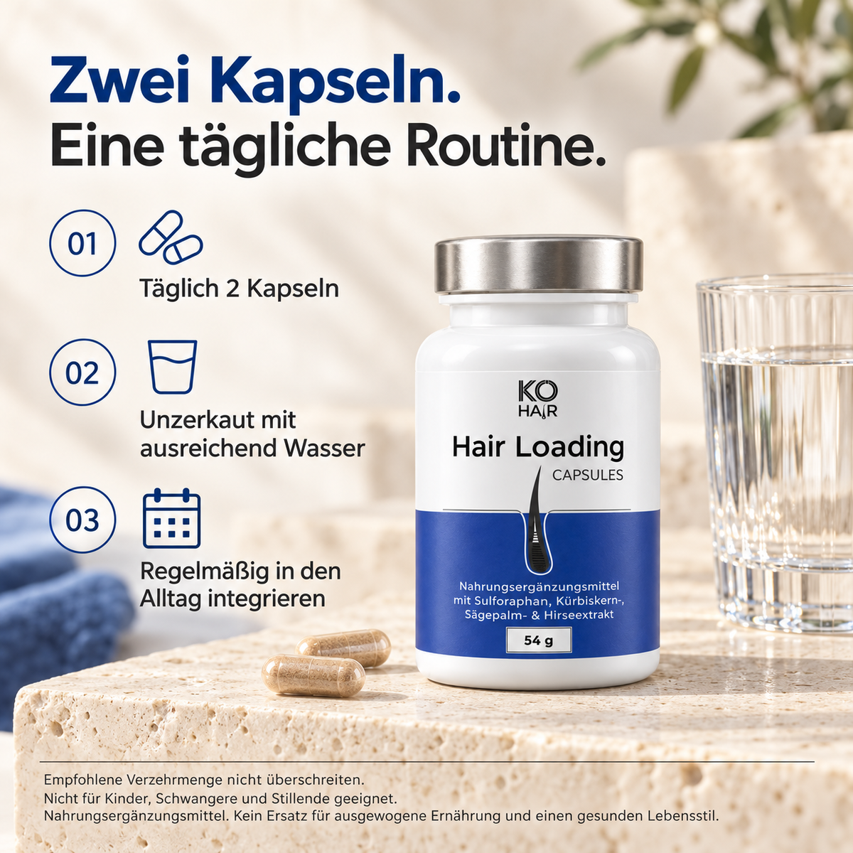 Hair Loading Capsules – zwei Kapseln täglich unzerkaut mit Wasser