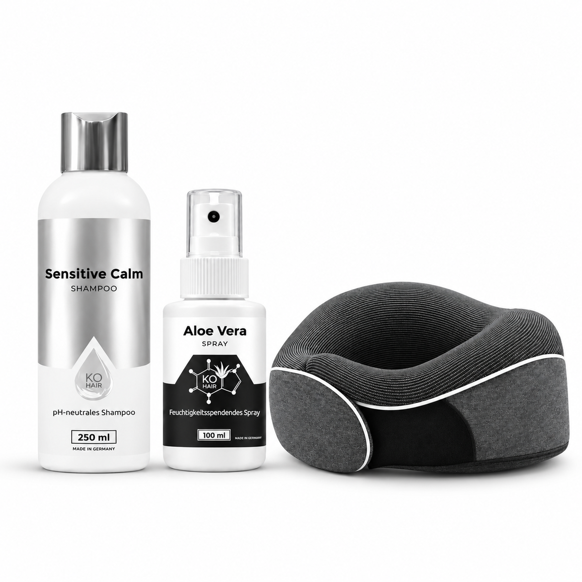 KÖ-HAIR Komfort-Bundle – Sensitive Calm Shampoo, Aloe Vera Spray & Nackenkissen – Setübersicht