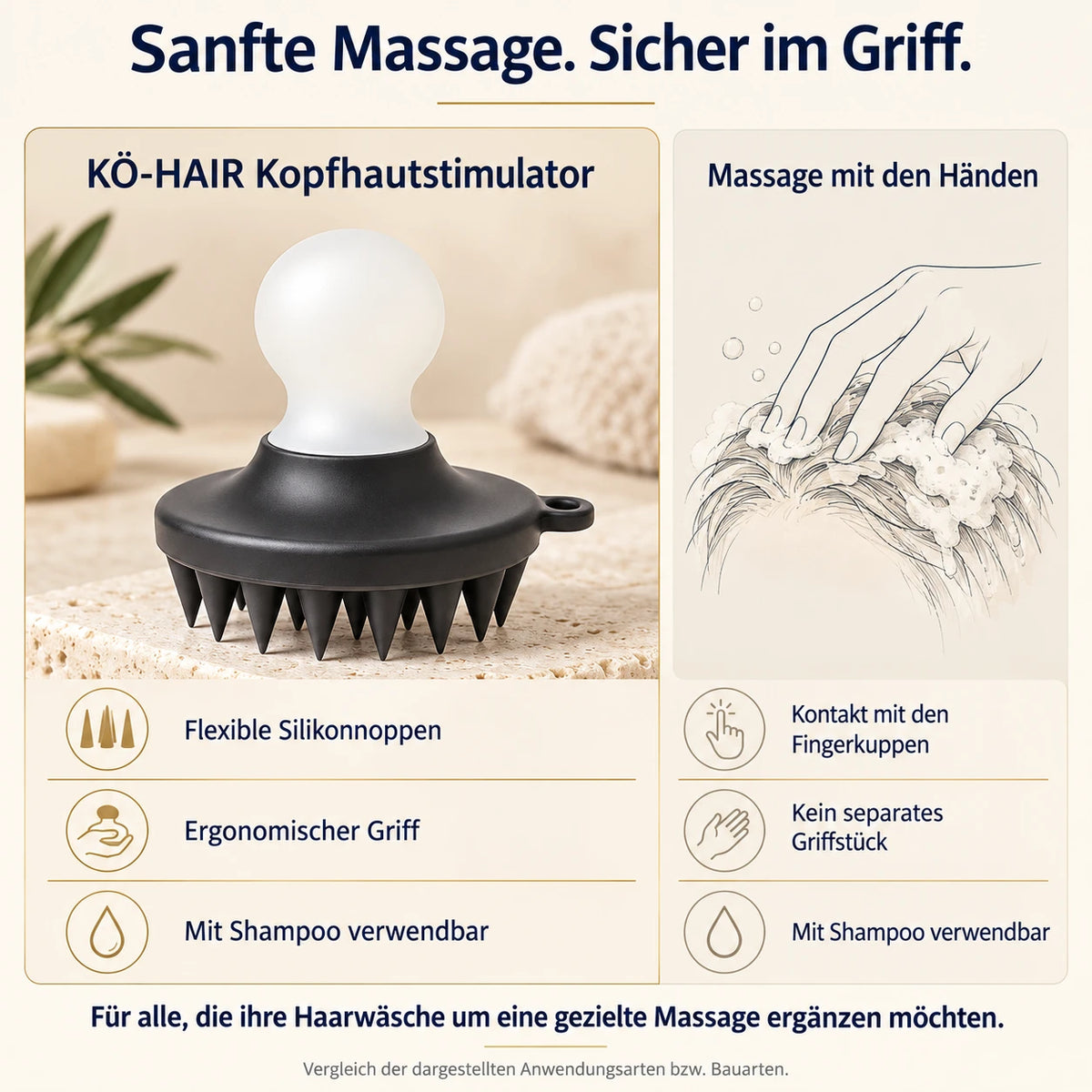 Kopfhaut Stimulierer, aktiviert die Haarwurzeln – Vergleich der Anwendungsarten