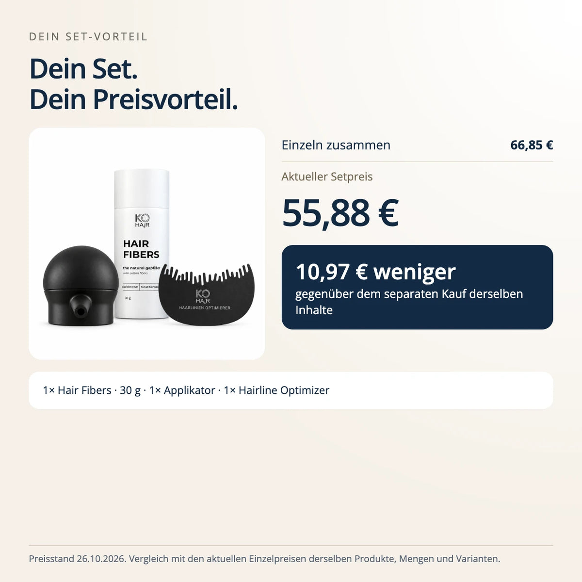 KÖ-HAIR FIBERS 30g Haarverdichter & Streuhaar Komplett-Set mit Applikator & Hairline Optimizer – Preisvergleich zum Einzelkauf