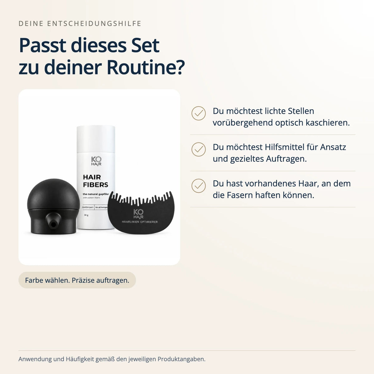 KÖ-HAIR FIBERS 30g Haarverdichter & Streuhaar Komplett-Set mit Applikator & Hairline Optimizer – Auswahlhilfe