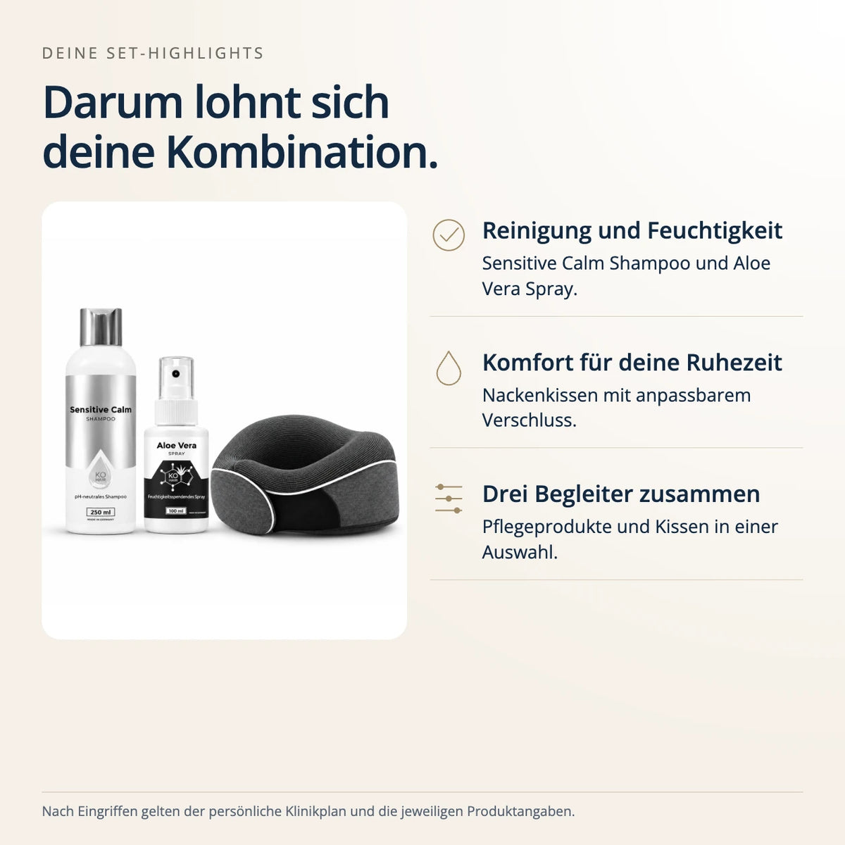KÖ-HAIR Komfort-Bundle – Sensitive Calm Shampoo, Aloe Vera Spray & Nackenkissen – Vorteile des Sets