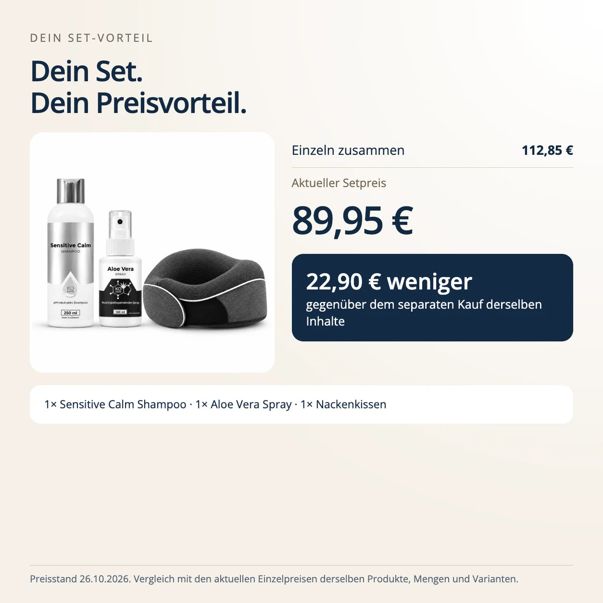 KÖ-HAIR Komfort-Bundle – Sensitive Calm Shampoo, Aloe Vera Spray & Nackenkissen – Preisvergleich zum Einzelkauf