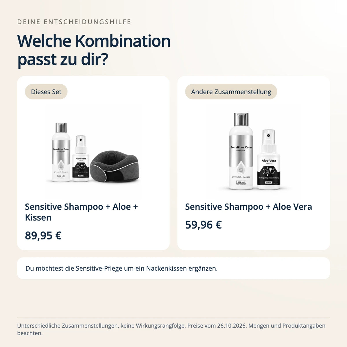 KÖ-HAIR Komfort-Bundle – Sensitive Calm Shampoo, Aloe Vera Spray & Nackenkissen – Auswahlhilfe