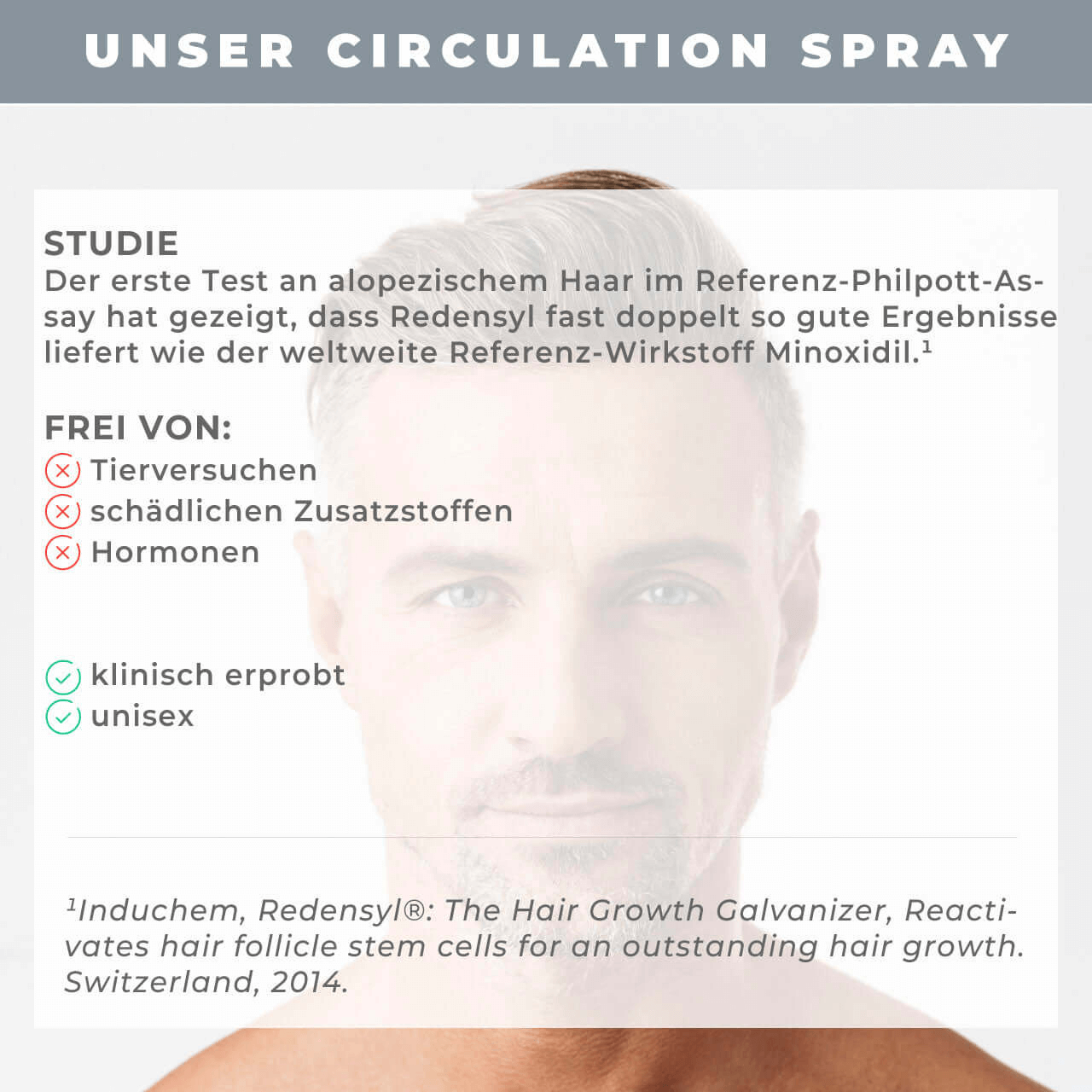KÖ-HAIR Circulation Serum Spray study highlights safety and effectiveness for hair growth, unisex, clinically tested.