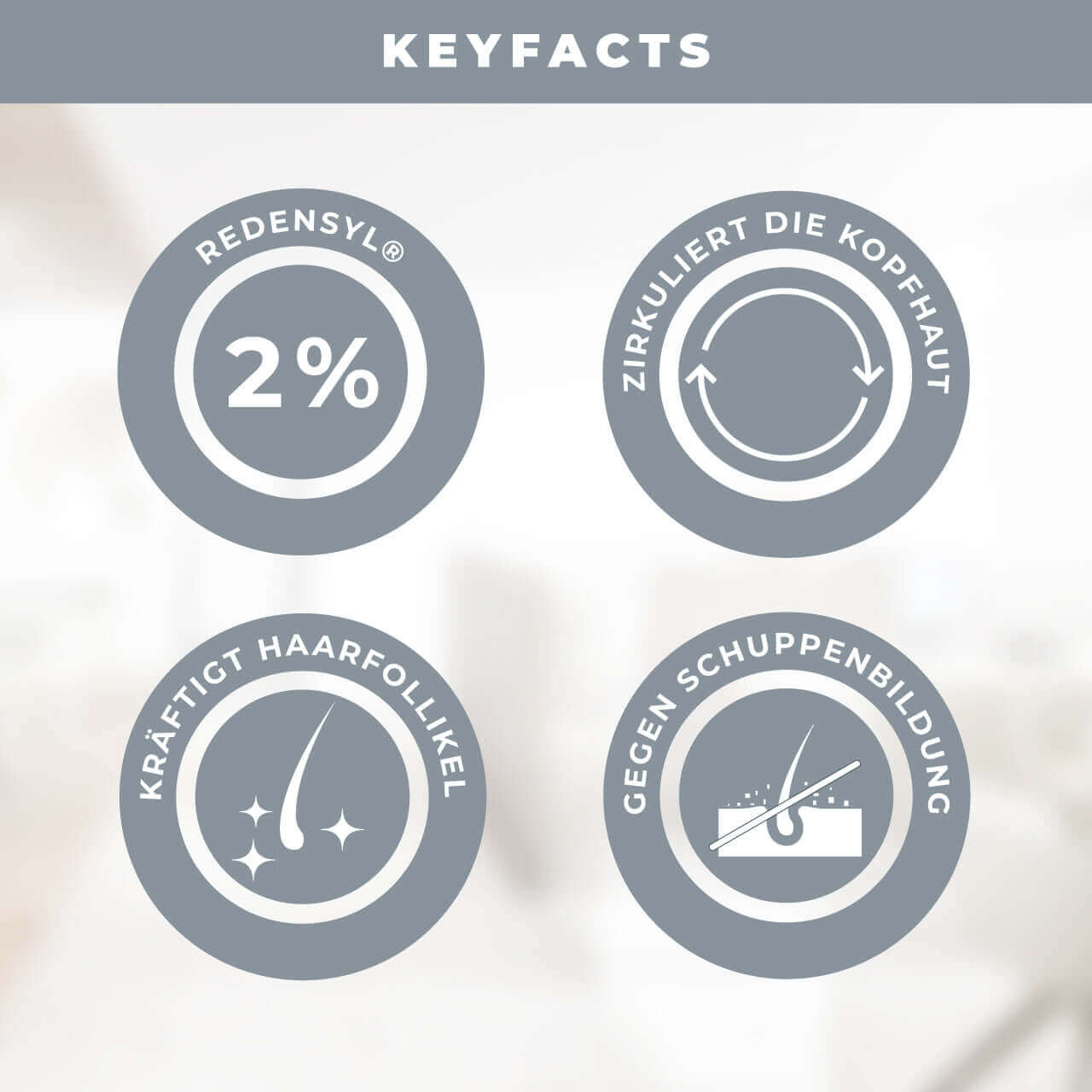 Key facts about KÖ-HAIR Haarwachstums-Tonic: 2% Redensyl®, improves scalp circulation, strengthens hair follicles, prevents dandruff.